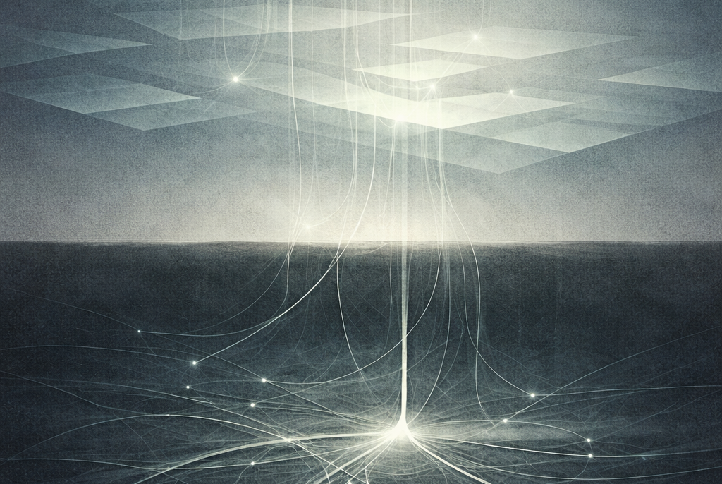 When locally correct signals stop describing a shared reality Abstract layered planes illustrating cross-tier signal divergence in the semiconductor value chain